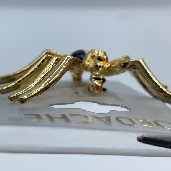 Vintage Jordache Gold Tone Black Enamel Spider Brooch Pin Statement Classic - Picture 3 of 4